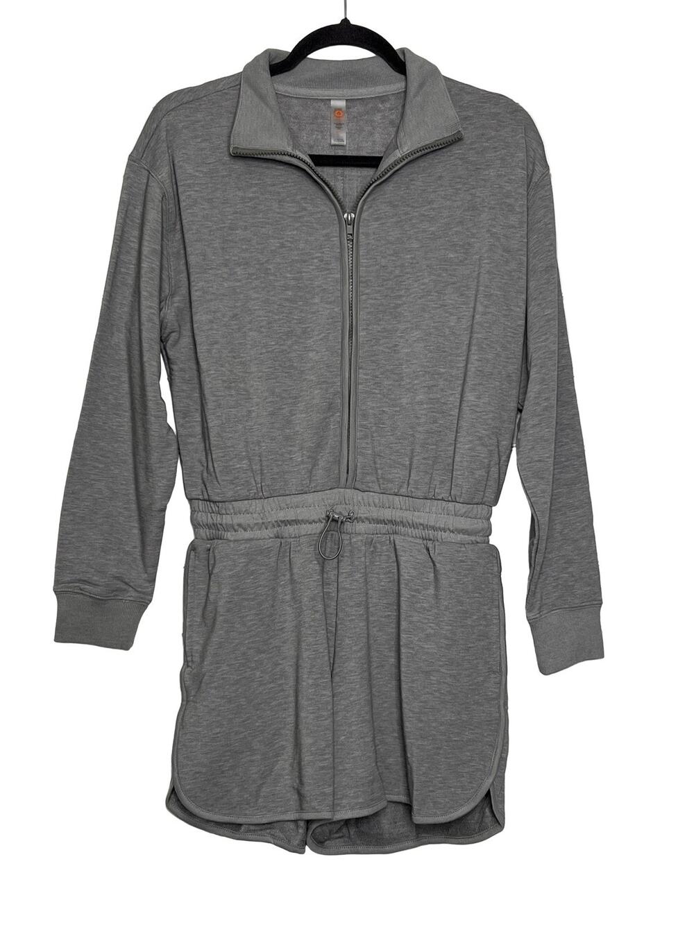 Mono B Half-Zip Long Sleeve Romper Grey Small Tencel Sporty